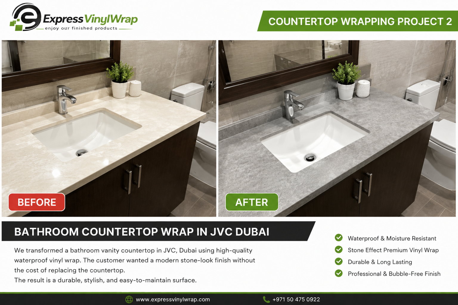 bathroom Countertop Wrap in JVC Dubai